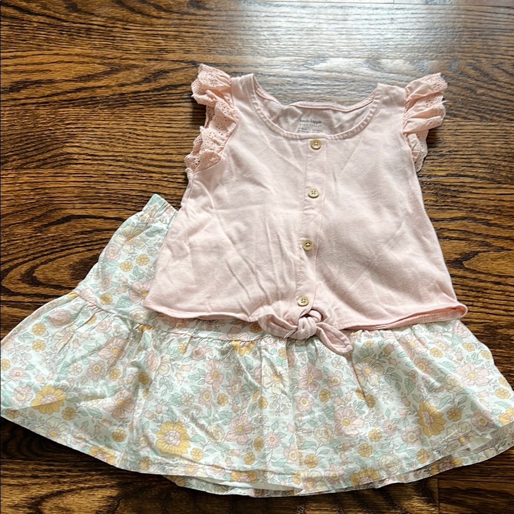 Pink Ruffled Top and Floral Skirt Set